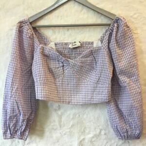 Love Bonito Purple Gingham Twist Front Crop Top